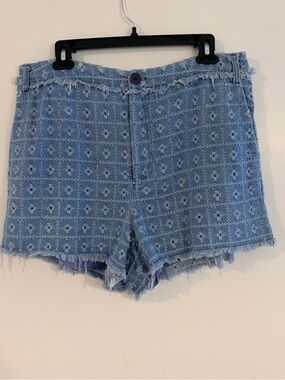 Versona Light Blue Eyelet Frayed Denim Shorts - Women